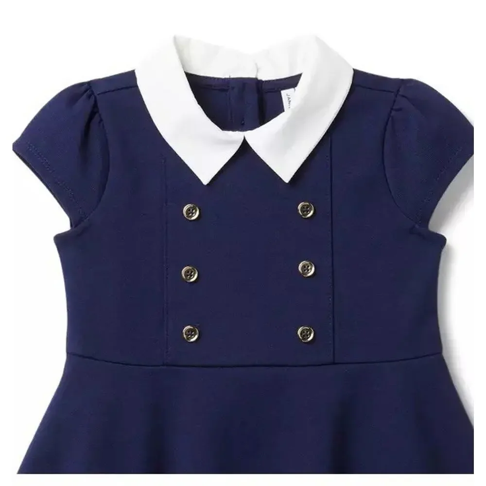 Janie And Jack Girls Button Collared Pointe Dress Merchant Marine Size 6